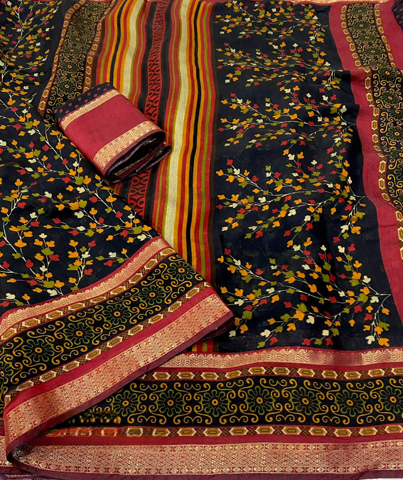 Mangalgiri Style Cotton Printed Saree - Maroon